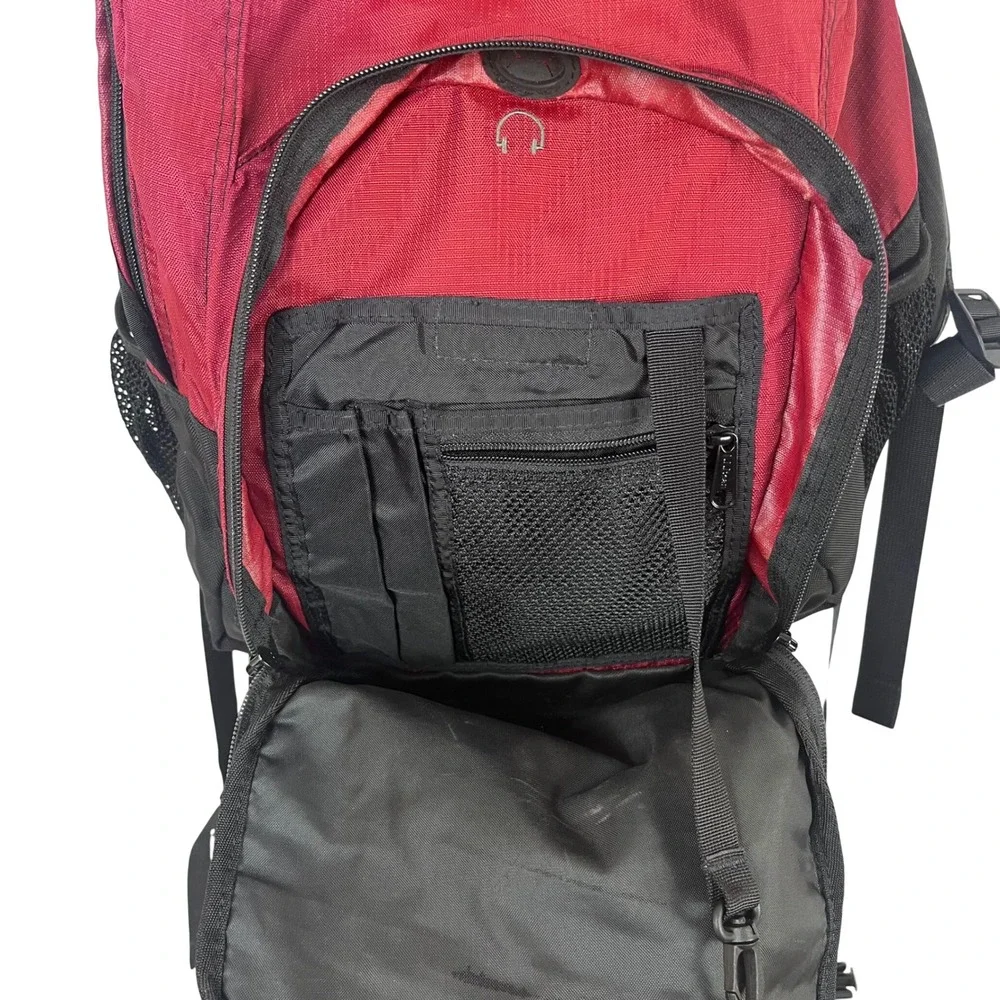 LL Bean Deluxe Book Pack Backpack Red Black Reflective School Hiking Bag